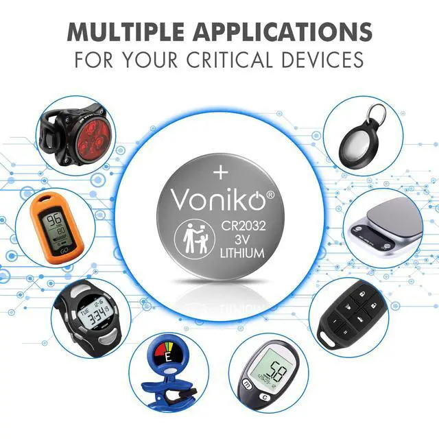 Alt view image 3 of 6 - Voniko CR2032 3V Lithium Batteries 6 Pack, Child Safety, Compatible with AirTag, Key Fobs, Thermometers, Scales, 7 Years Shelf Life