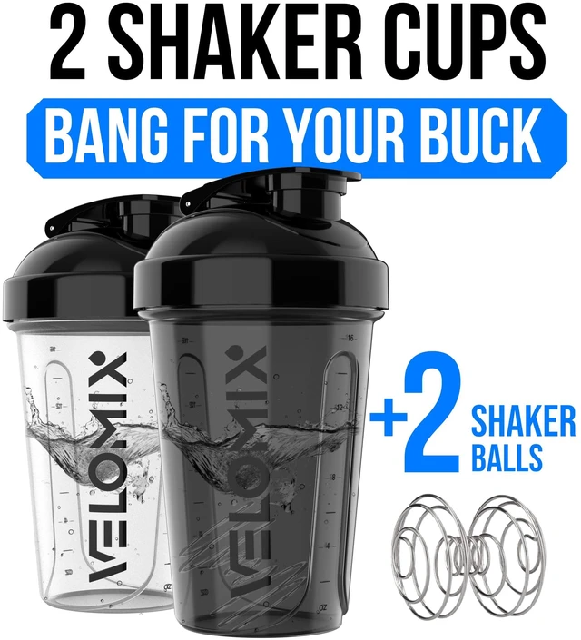 Alt view image 4 of 6 - VELOMIX 2 Pack 20oz Protein Shaker Bottle, Black/Transparent
