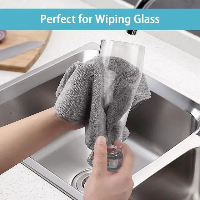 Alt view image 3 of 7 - HOMEXCEL Grey Cleaning Rags 5 Pack, Highly Absorbent Microfiber Cleaning Cloth for Kitchen, Lint Free, Scratch-Free, Reusable Microfiber Towels for House, Window and Glass, Cars, 11.5 X11.5 inch