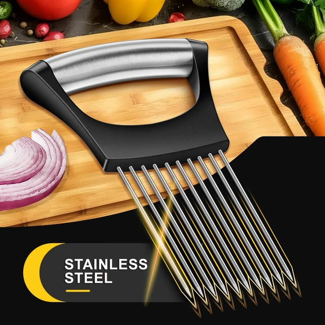 Alt view image 5 of 7 - Third Generation Onion Slicer, Stainless Steel, with Protective Cover, for Kiwifruit, Tomatoes, Avocados, Eggs, Lemon, Meat, Potato