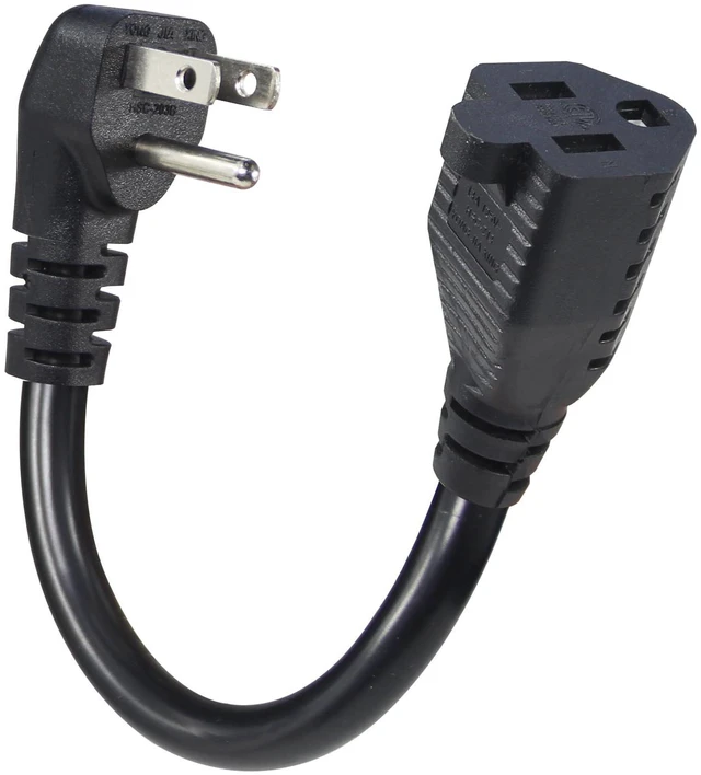 Main image of 6-Inch 14AWG/3C SJTW Heavy Duty Extension Cord, Low Profile 90-Degree Flat Plug, 15A/125V 1875W NEMA 5-15P to 5-15R, Indoor/Outdoor, Black 1-Pack