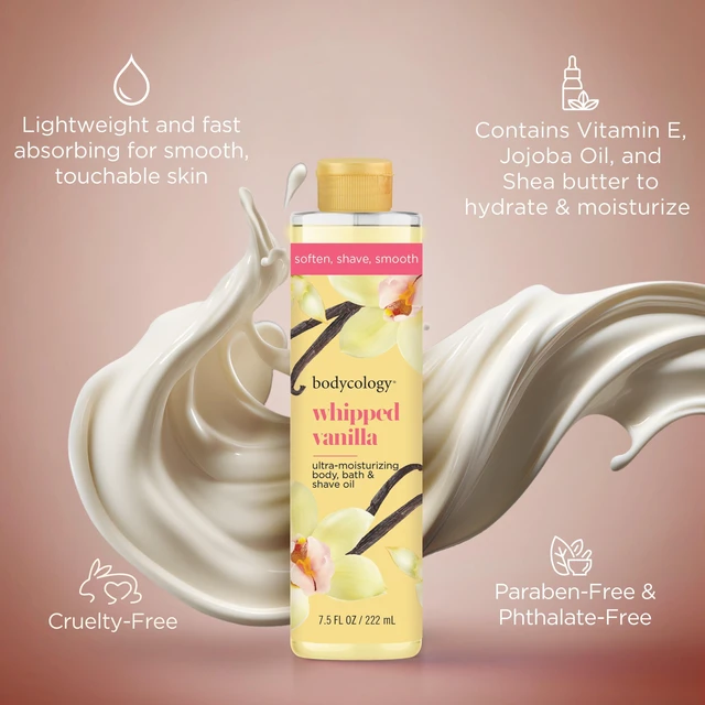 Alt view image 3 of 6 - Bodycology Whipped Vanilla Ultra-Moisturizing Body Bath & Shave Oil, 7.5fl oz
