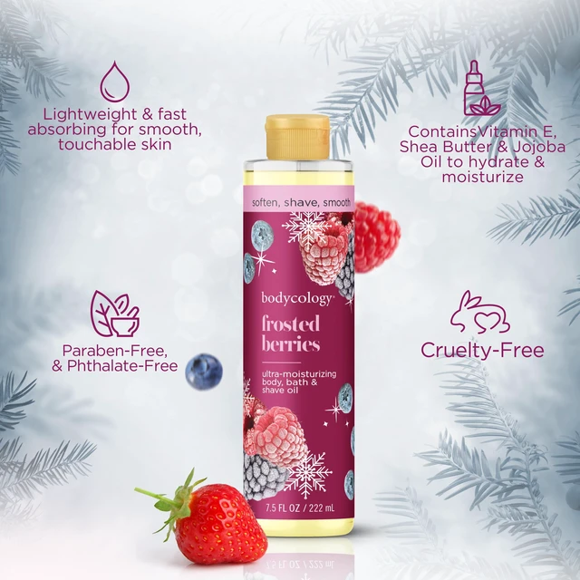 Alt view image 5 of 6 - Bodycology Ultra Moisturizing Body, Bath & Shave Oil, Frosted Berries, 7.5 fl oz