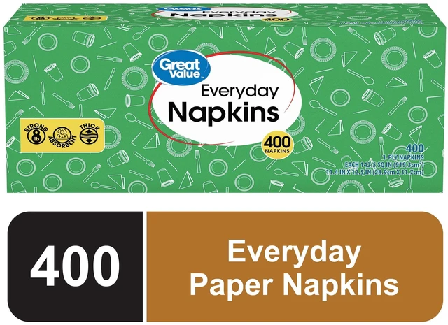 Main image of Great Value Everyday Paper Napkins, 400 Count, 1-Ply, White, Disposable