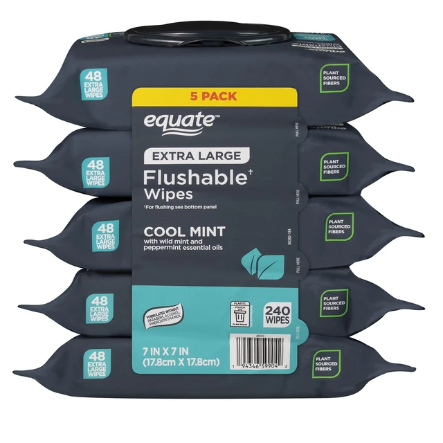 Alt view image 5 of 5 - Equate Extra Large Flushable Wet Wipes Mint 240 Wipes (5 Pack)