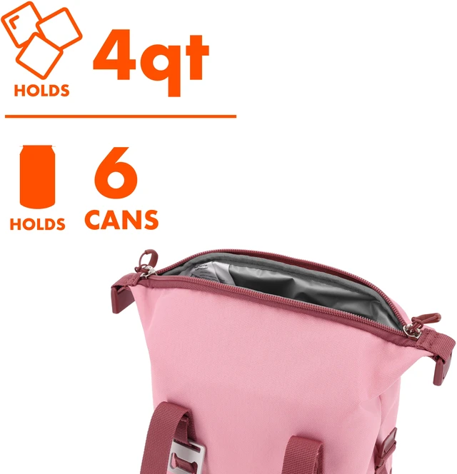 Alt view image 5 of 5 - Ozark Trail Folding 6-Can 4qt Soft-Sided Cooler with Built-in Bottle Opener, Rose