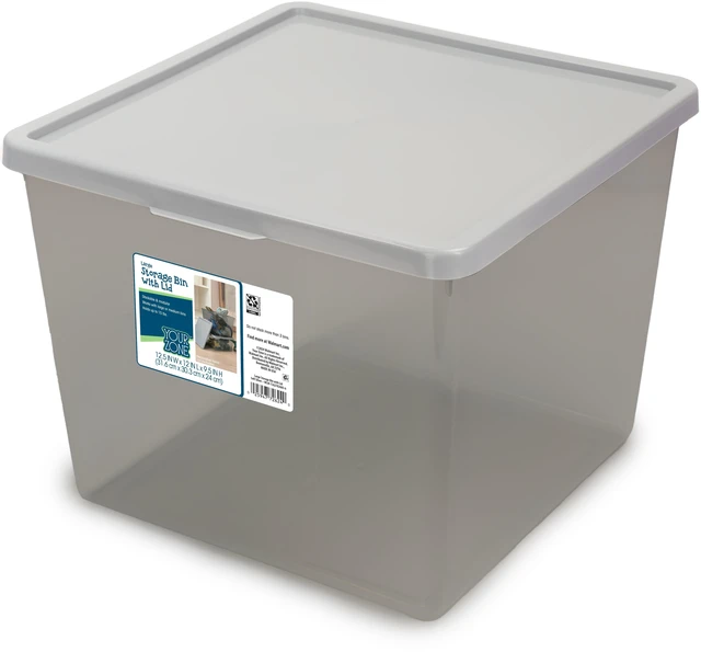 Main image of Your Zone Large Plastic Stacking Storage Bin with Lid, Grey, 11.94in x 12.43in x 9.43in