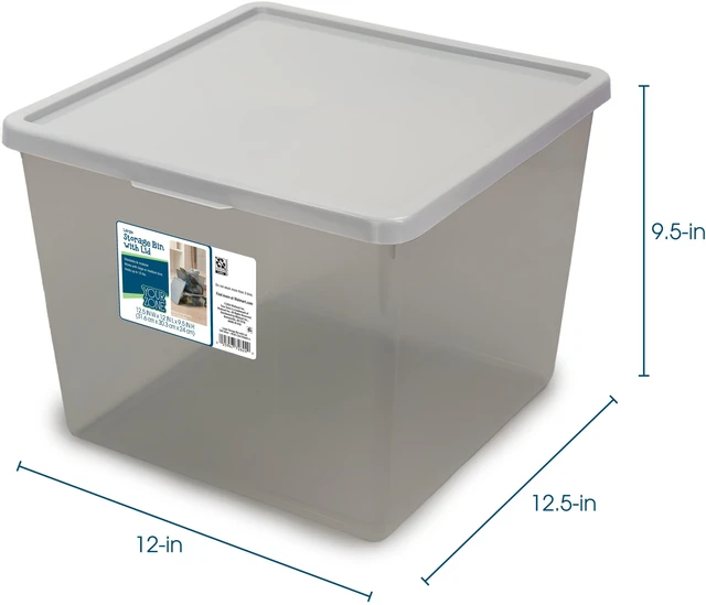 Alt view image 3 of 6 - Your Zone Large Plastic Stacking Storage Bin with Lid, Grey, 11.94in x 12.43in x 9.43in