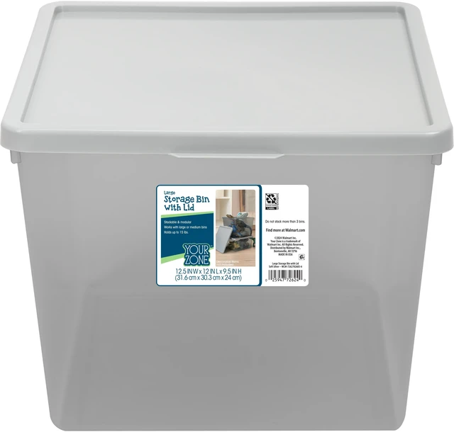 Alt view image 4 of 6 - Your Zone Large Plastic Stacking Storage Bin with Lid, Grey, 11.94in x 12.43in x 9.43in