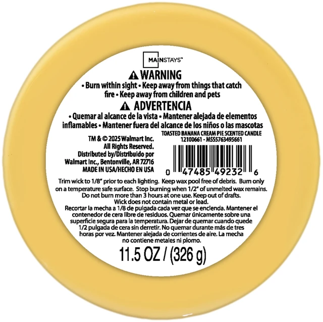 Alt view image 3 of 5 - Mainstays 3-Wick Toasted Banana Cream Pie Scented Jar Candle, 11.5oz