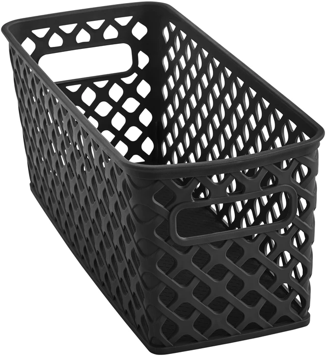 Main image of Mainstays Narrow Black Decorative Plastic Storage Basket, 13.6in x 5.5in x 5.1in