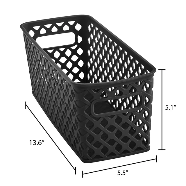 Alt view image 3 of 5 - Mainstays Narrow Black Decorative Plastic Storage Basket, 13.6in x 5.5in x 5.1in