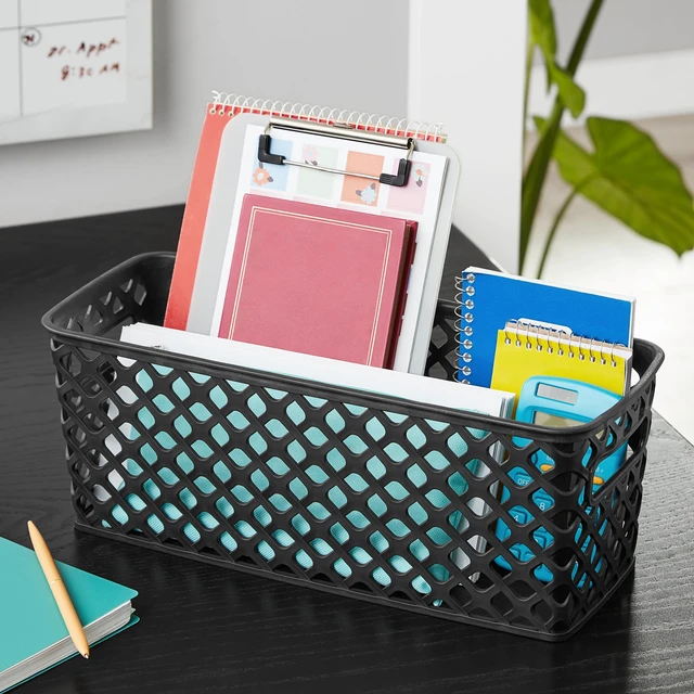 Alt view image 5 of 5 - Mainstays Narrow Black Decorative Plastic Storage Basket, 13.6in x 5.5in x 5.1in