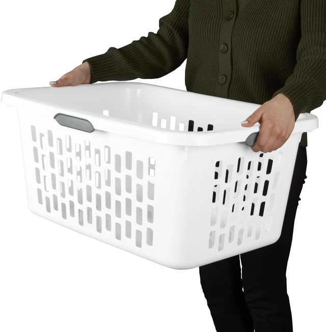 Alt view image 6 of 6 - Sterilite 2 Bushel Large Plastic Laundry Basket with 4 Comfort Grip Handles, White