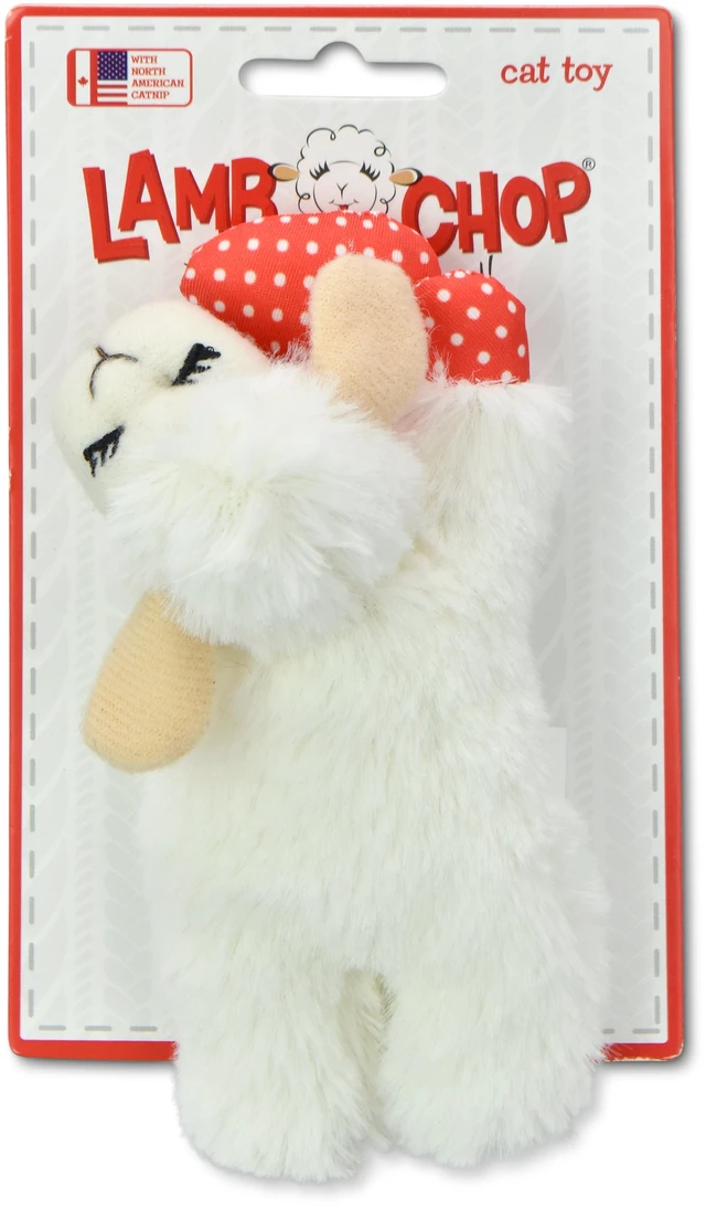 Main image of Multipet Lamb Chop Cat Toy with Dangling Heart, Plush with Catnip and Crinkle