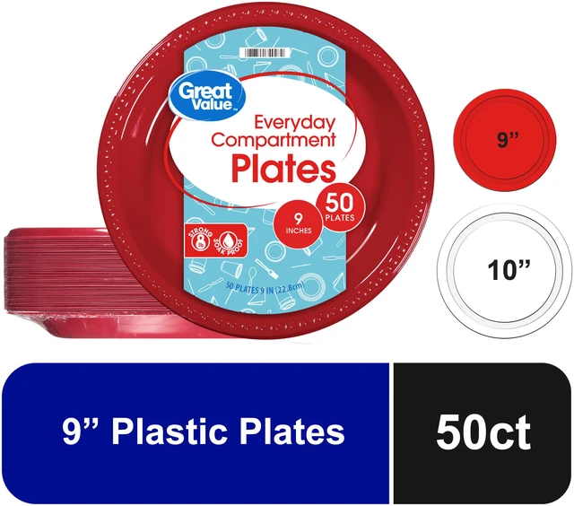 Main image of Great Value Disposable Plastic Party Plates, 9in, Red, 50 Count