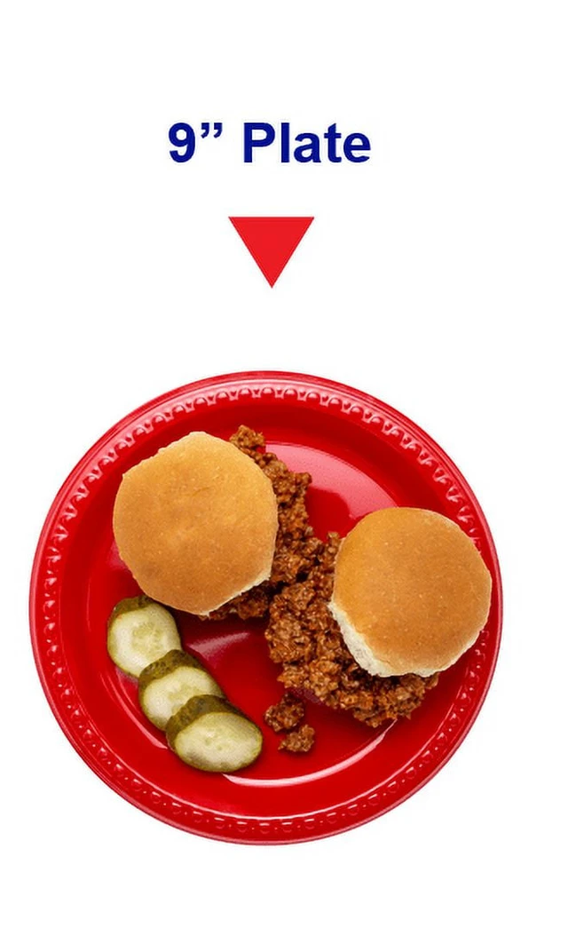 Alt view image 3 of 7 - Great Value Disposable Plastic Party Plates, 9in, Red, 50 Count
