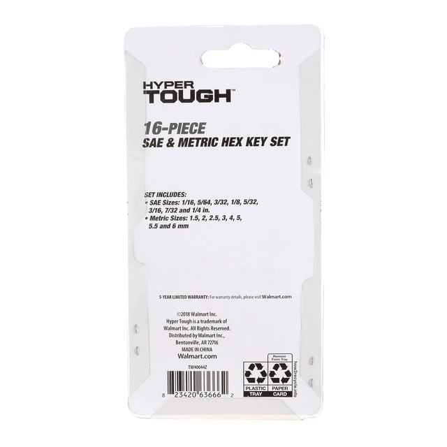 Alt view image 3 of 5 - Hyper Tough 16-Piece Hex Key Set with 8 SAE and 8 Metric Sizes