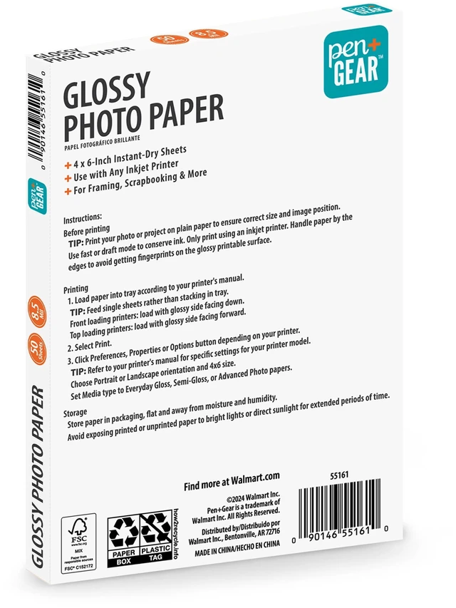 Alt view image 5 of 5 - Pen+Gear Glossy Inkjet Photo Paper, 4x6in, 8.5mil, 50 Sheets