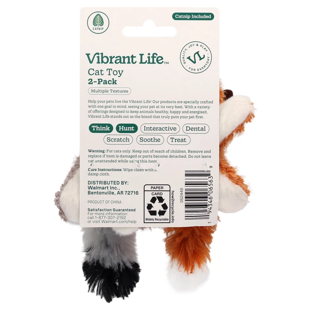 Alt view image 6 of 6 - Vibrant Life Plush Cat Toys with Crinkle and Catnip, Lemur and Squirrel, 2 Count