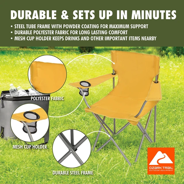 Alt view image 3 of 6 - Ozark Trail Quad Folding Camp Chair with Cup Holder, Mustard Gold