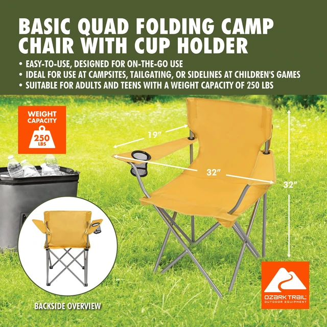Alt view image 4 of 6 - Ozark Trail Quad Folding Camp Chair with Cup Holder, Mustard Gold
