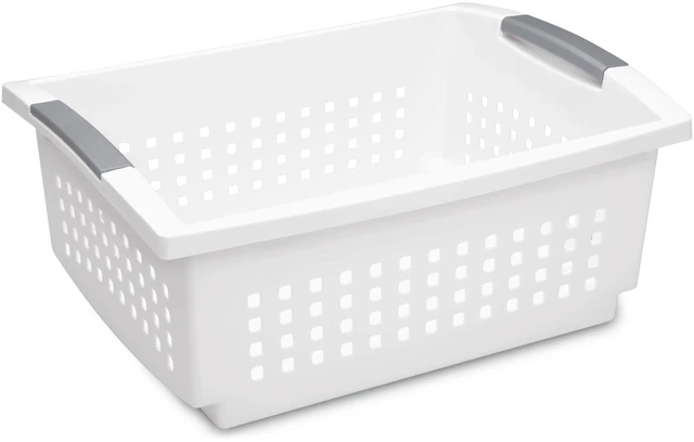 Main image of Sterilite Large Stacking Basket Open Plastic Bin Space Saving Organizers White