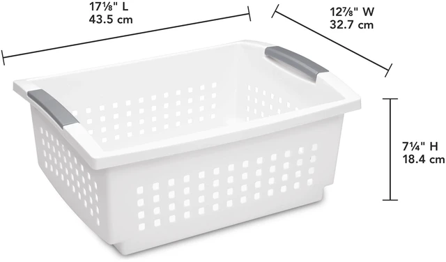 Alt view image 6 of 6 - Sterilite Large Stacking Basket Open Plastic Bin Space Saving Organizers White