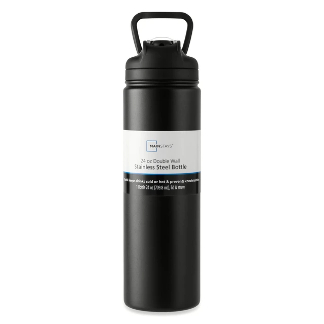 Alt view image 6 of 6 - Mainstays 24oz Stainless Steel Sip Water Bottle, Black