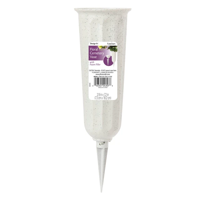 Alt view image 3 of 6 - FloraCraft Plastic Cemetery Vase with Foam and Removable Spike, 2.9 x 7.2 Inch, Stone (3 Pack)