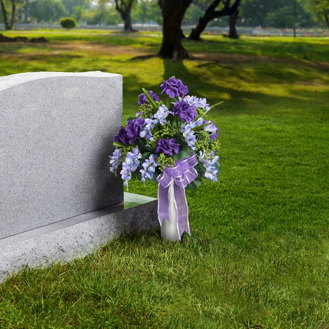 Alt view image 4 of 6 - FloraCraft Plastic Cemetery Vase with Foam and Removable Spike, 2.9 x 7.2 Inch, Stone (3 Pack)