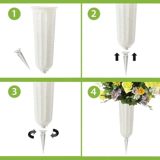 Alt view image 6 of 6 - FloraCraft Plastic Cemetery Vase with Foam and Removable Spike, 2.9 x 7.2 Inch, Stone (3 Pack)