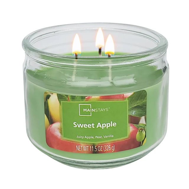 Alt view image 3 of 6 - Mainstays Sweet Apple 3-Wick Glass Jar Candle, Green, 11.5oz