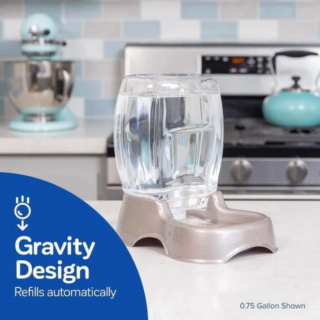 Alt view image 2 of 6 - Petmate Pet Cafe Waterer Automatic Gravity Pet Bowl Station for Dogs & Cats, Pearl Silver, XS, 0.25Gal