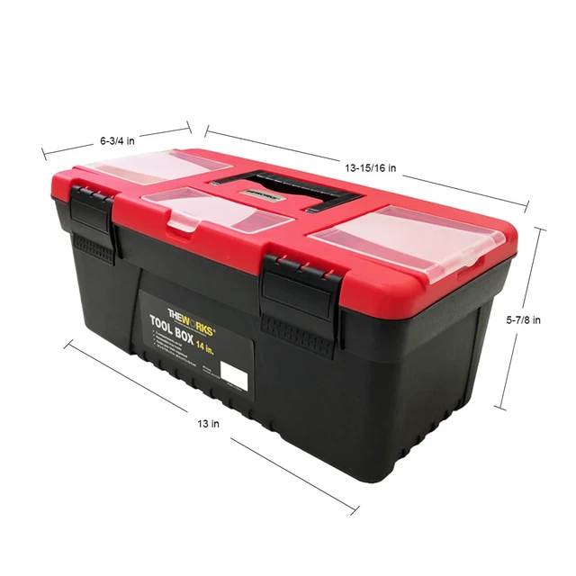 Alt view image 3 of 6 - THEWORKS 14 Inch Durable Tool Box with Lid Organizers and Removable Tool Tray