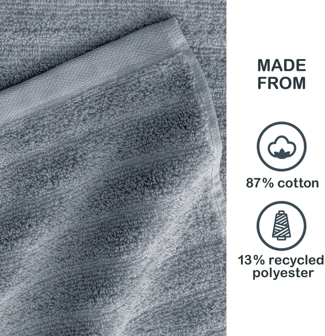 Alt view image 6 of 6 - Mainstays Performance Textured Bath Towel 54in x 30in, 87% Cotton/13% Recycled Polyester, Quick Dry, Fade Resistant, Grey
