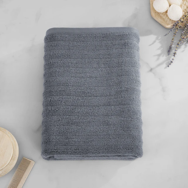 Alt view image 3 of 6 - Mainstays Performance Textured Bath Towel 54in x 30in, 87% Cotton/13% Recycled Polyester, Quick Dry, Fade Resistant, Grey