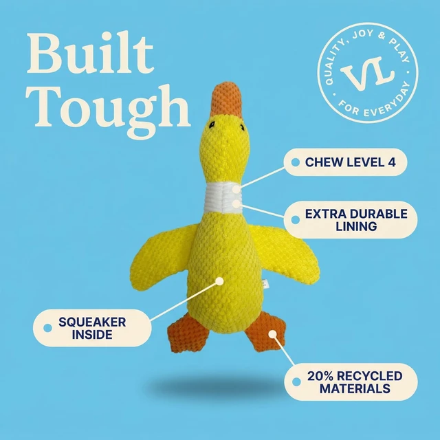 Alt view image 2 of 6 - Vibrant Life Yellow Duck Plush Dog Toy with Squeaker, Chew Level 4