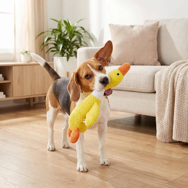 Alt view image 5 of 6 - Vibrant Life Yellow Duck Plush Dog Toy with Squeaker, Chew Level 4