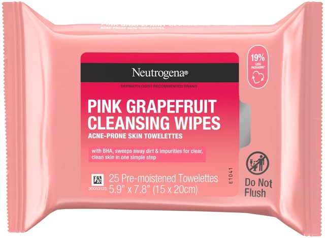 Main image of Neutrogena Oil-Free Facial Cleansing Wipes, Pink Grapefruit, 25 Count