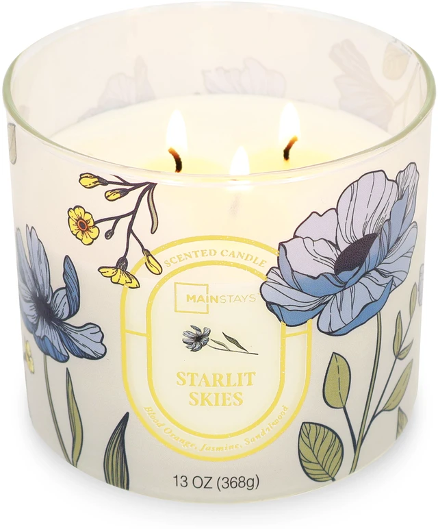 Main image of Mainstays Starlit Skies 3-Wick Scented Jar Candle, Floral Scene, 13 oz