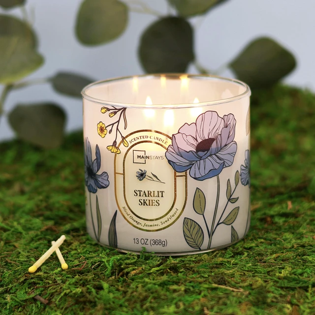Alt view image 2 of 6 - Mainstays Starlit Skies 3-Wick Scented Jar Candle, Floral Scene, 13 oz