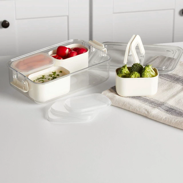 Alt view image 2 of 6 - Mainstays Snackle Box Mini 4-Compartment Plastic Food Storage Container with Lids and Handle, White