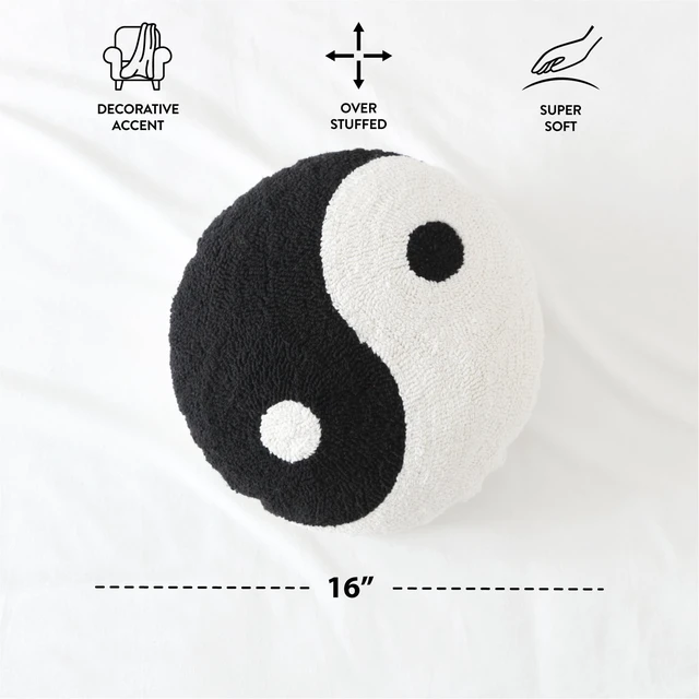 Alt view image 3 of 6 - Mainstays 16in x 16in Yin-Yang Decorative Pillow, Black and White