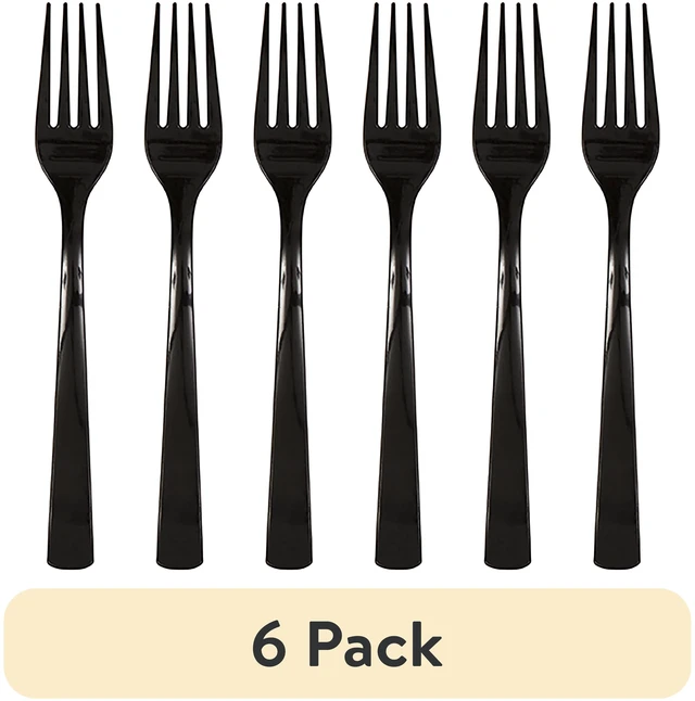 Main image of 6-Pack, 24-Count Black Disposable Plastic Forks by Way to Celebrate