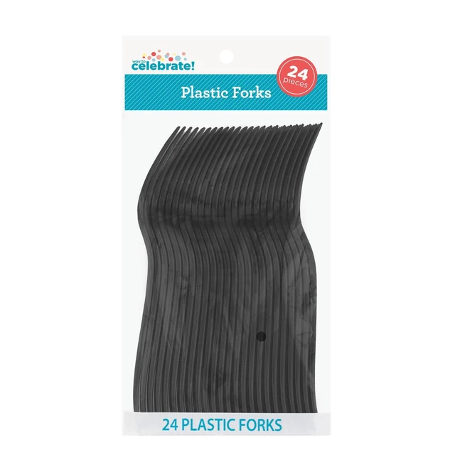 Alt view image 3 of 7 - 6-Pack, 24-Count Black Disposable Plastic Forks by Way to Celebrate