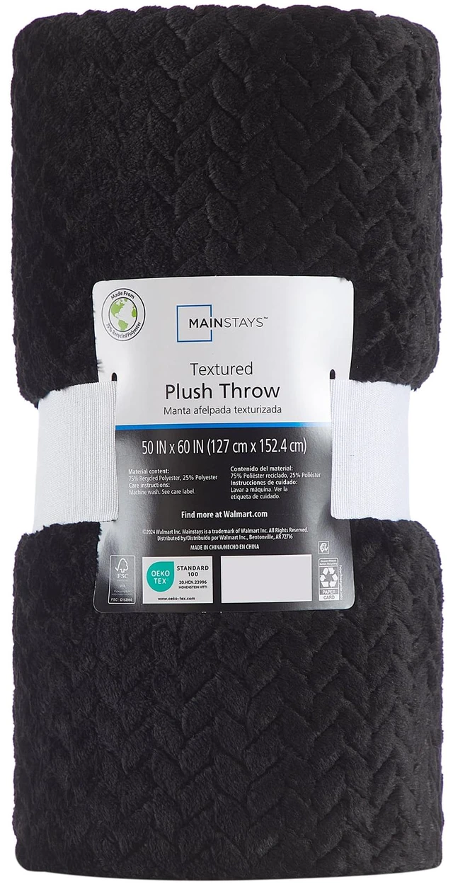 Alt view image 4 of 5 - Mainstays Cozy Textured Plush Throw Blanket 50x60in Black