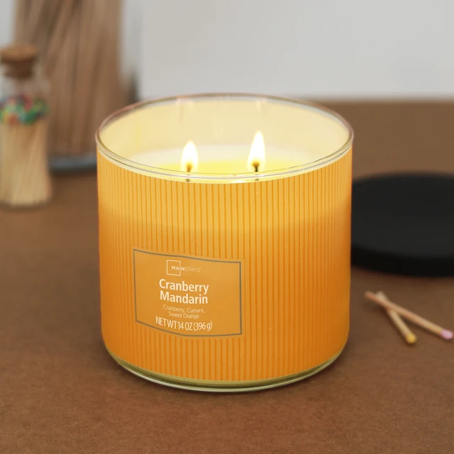 Alt view image 4 of 6 - Mainstays 3-Wick Cranberry Mandarin Scented Candle, Textured Wrapped Jar, 14oz