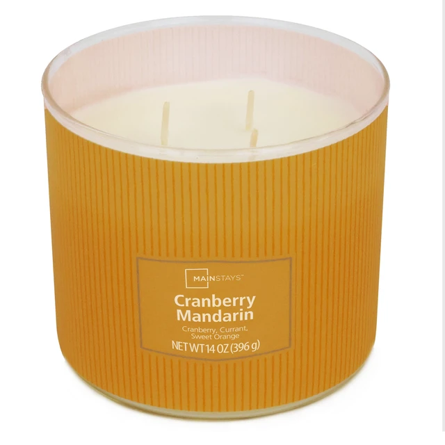 Alt view image 6 of 6 - Mainstays 3-Wick Cranberry Mandarin Scented Candle, Textured Wrapped Jar, 14oz