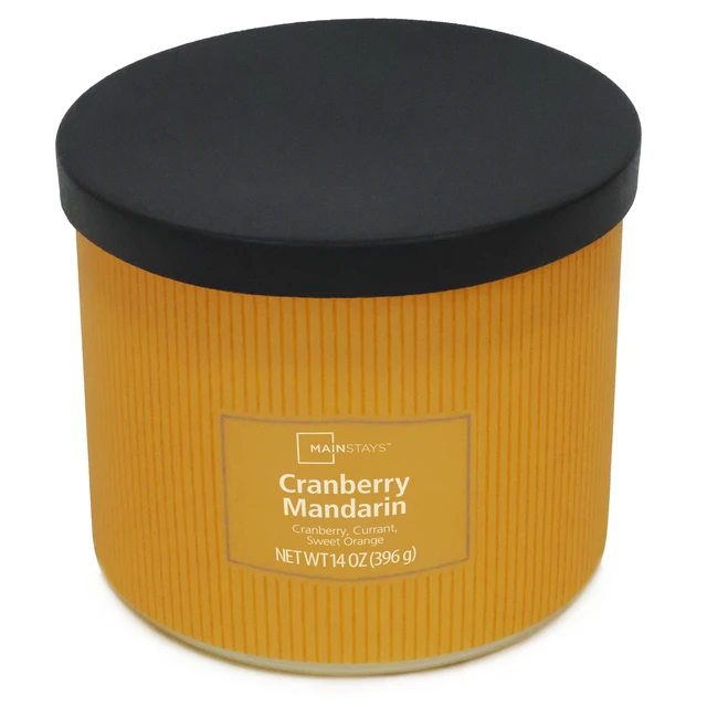 Alt view image 2 of 6 - Mainstays 3-Wick Cranberry Mandarin Scented Candle, Textured Wrapped Jar, 14oz